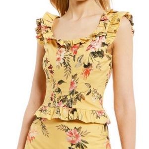 ANTONIO MELANI Yellow Floral Ruffle Top